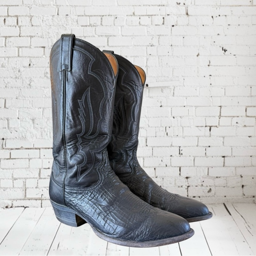 Vintage TONY LAMA Boots Black Leather Western COWBOY Made in USA size 10 - Picture 6 of 16